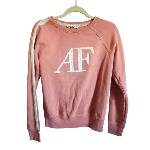 Abercrombie & Fitch AF Logo Y2K Sweatshirt Pink Crewneck Long Sleeve Pullover - Picture 3 of 10